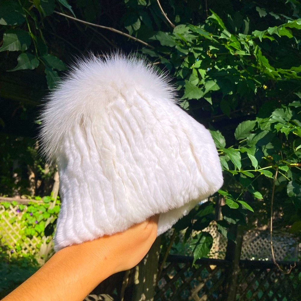 chinchilla, rabbit, and fox genuine fur winter hat-Custom made snow bunny